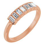 14K Gold Straight Baguette Natural Diamond Beaded Seven-Stone Stackable Ring - Rose Gold