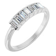 Platinum Straight Baguette Natural Diamond Beaded Seven-Stone Stackable Ring