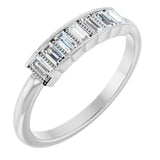 Platinum Straight Baguette Natural Diamond Beaded Seven-Stone Stackable Ring