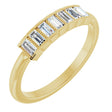 14K Gold Straight Baguette Natural Diamond Beaded Seven-Stone Stackable Ring - Yellow Gold