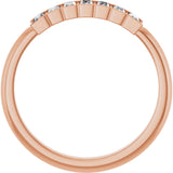 14K Gold Straight Baguette Natural Diamond Beaded Seven-Stone Stackable Ring - Rose Gold - view 2
