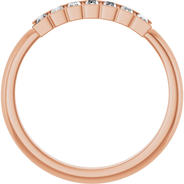 14K Gold Straight Baguette Natural Diamond Beaded Seven-Stone Stackable Ring - Rose Gold - view 2
