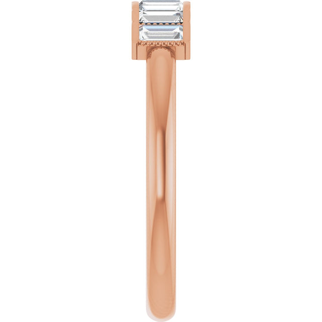 14K Gold Straight Baguette Natural Diamond Beaded Seven-Stone Stackable Ring - Rose Gold - view 4