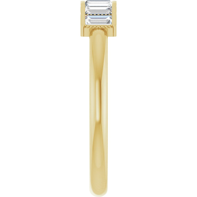 14K Gold Straight Baguette Natural Diamond Beaded Seven-Stone Stackable Ring - Yellow Gold - view 4