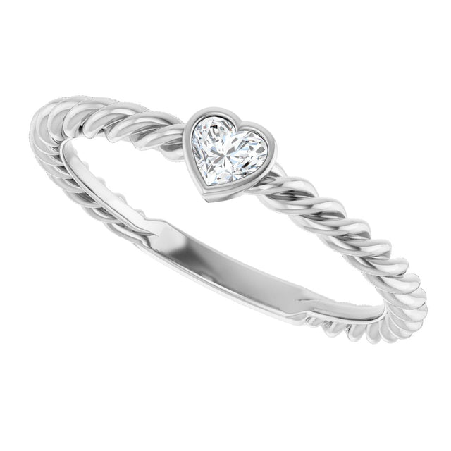 Platinum Natural Diamond Stackable Bezel-Set Heart Rope Ring - view 5