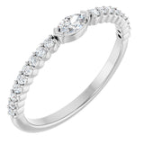 14K Gold Marquise Natural Diamond Accented Stackable Ring - White Gold