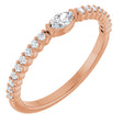 14K Gold Marquise Natural Diamond Accented Stackable Ring - Rose Gold