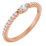 14K Gold Marquise Natural Diamond Accented Stackable Ring - Rose Gold