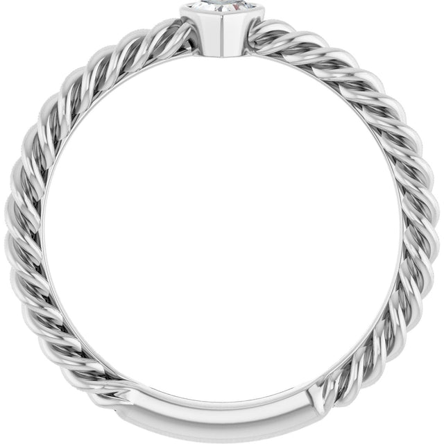 Platinum Natural Diamond Stackable Bezel-Set Heart Rope Ring - view 2