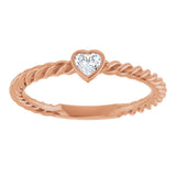 14K Gold Natural Diamond Stackable Bezel-Set Heart Rope Ring - Rose Gold - view 3