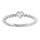 Platinum Natural Diamond Stackable Bezel-Set Heart Rope Ring - view 3