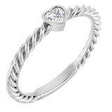 14K Gold Natural Diamond Stackable Bezel-Set Heart Rope Ring - White Gold