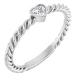 Platinum Natural Diamond Stackable Bezel-Set Heart Rope Ring