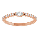 14K Gold Marquise Natural Diamond Accented Stackable Ring - Rose Gold - view 3