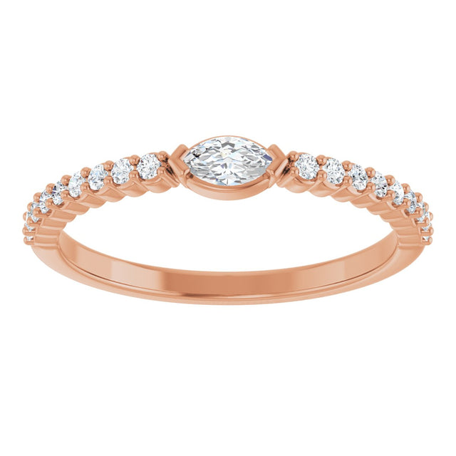 14K Gold Marquise Natural Diamond Accented Stackable Ring - Rose Gold - view 3