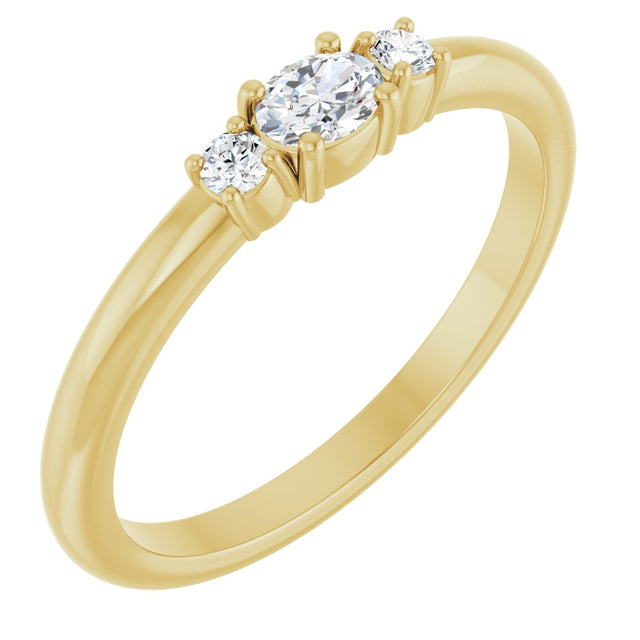 14K Gold Emerald Natural Diamond Stackable Ring - Yellow Gold