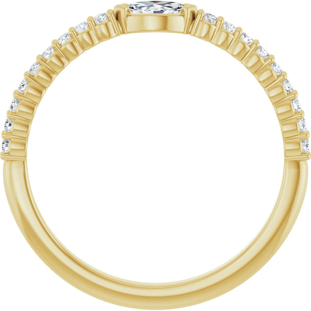 14K Gold Marquise Natural Diamond Accented Stackable Ring - Yellow Gold - view 2