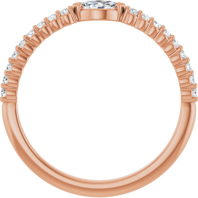 14K Gold Marquise Natural Diamond Accented Stackable Ring - Rose Gold - view 2