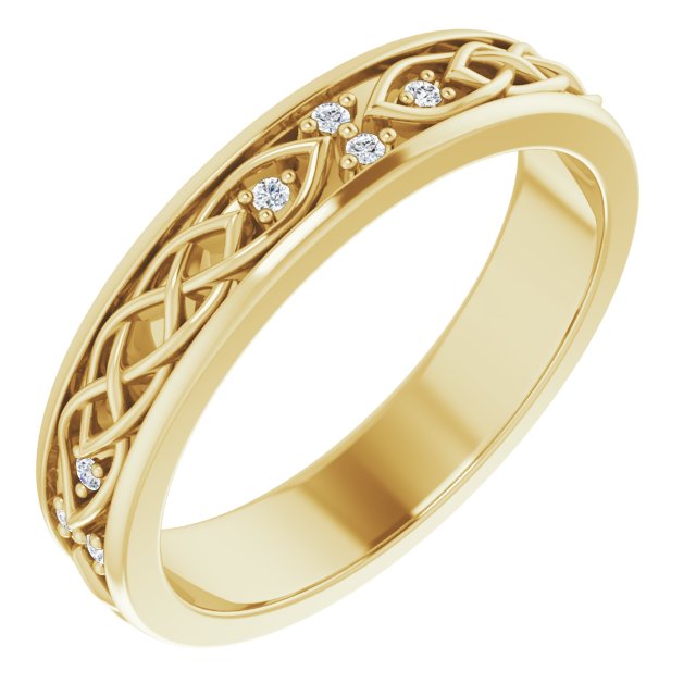 14K Gold Round Natural Diamond Celtic-Inspired Eternity Band - Yellow Gold