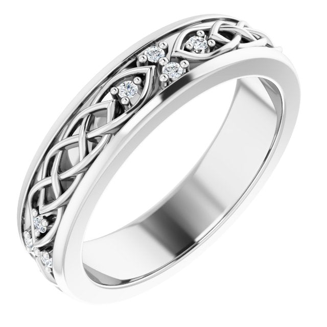 14K Gold Round Natural Diamond Celtic-Inspired Eternity Band - White Gold