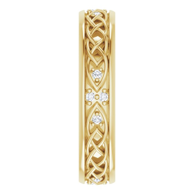 14K Gold Round Natural Diamond Celtic-Inspired Eternity Band - Yellow Gold - view 4