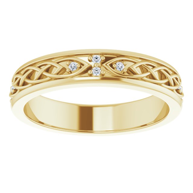 14K Gold Round Natural Diamond Celtic-Inspired Eternity Band - Yellow Gold - view 3