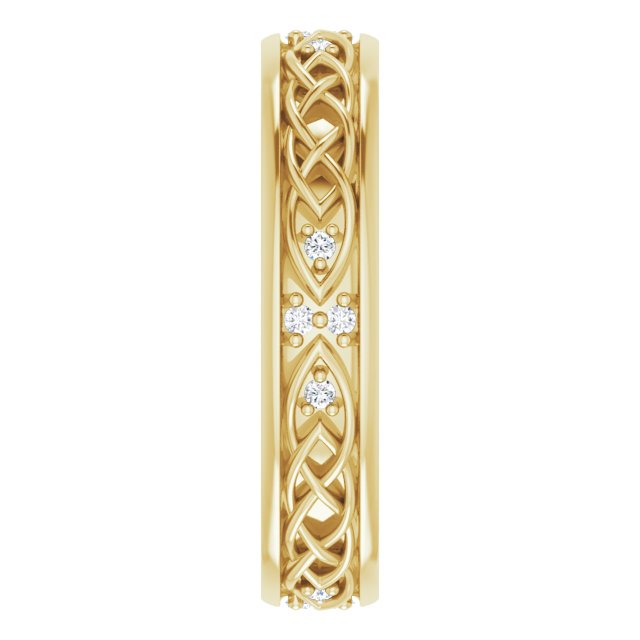 14K Gold Round Natural Diamond Celtic-Inspired Eternity Band - Yellow Gold - view 4