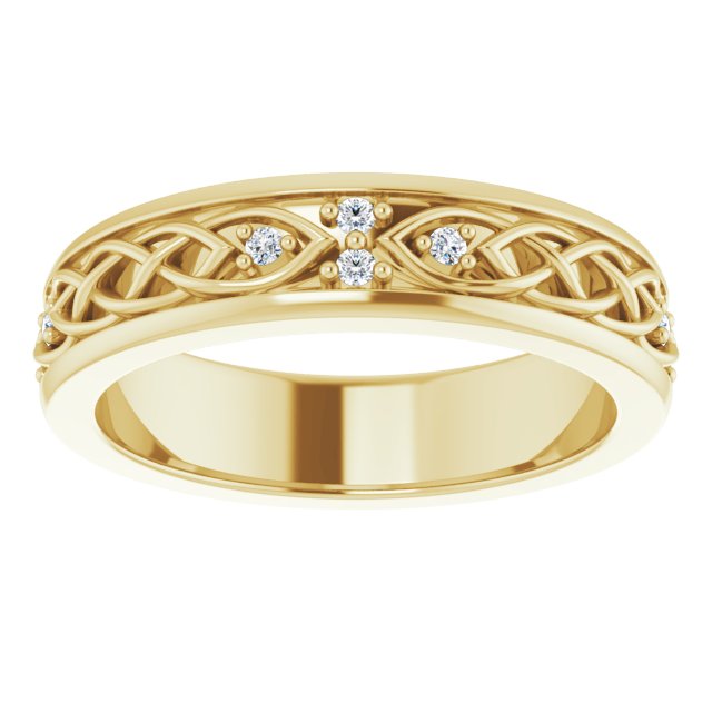 14K Gold Round Natural Diamond Celtic-Inspired Eternity Band - Yellow Gold - view 3