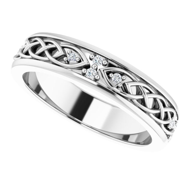 14K Gold Round Natural Diamond Celtic-Inspired Eternity Band - White Gold - view 5