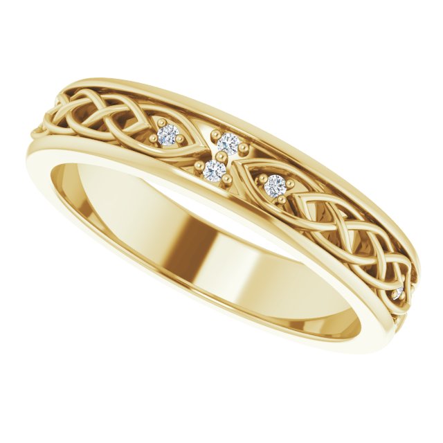14K Gold Round Natural Diamond Celtic-Inspired Eternity Band - Yellow Gold - view 5