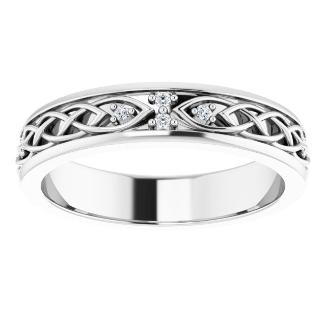 14K Gold Round Natural Diamond Celtic-Inspired Eternity Band - White Gold - view 3