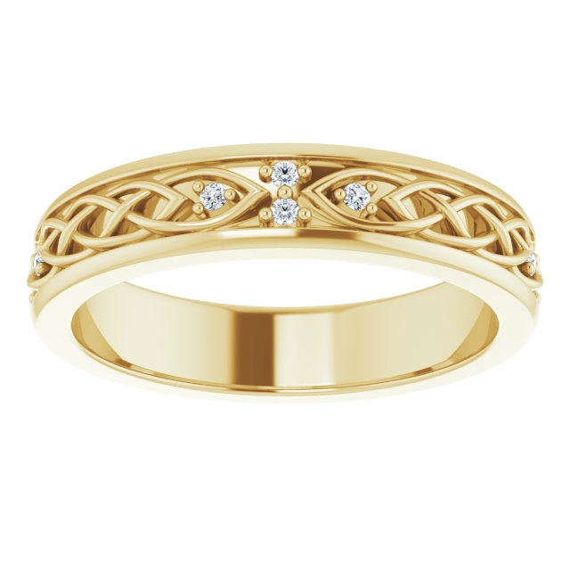 14K Gold Round Natural Diamond Celtic-Inspired Eternity Band - Yellow Gold - view 3
