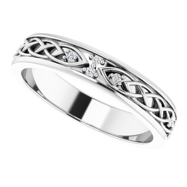 14K Gold Round Natural Diamond Celtic-Inspired Eternity Band - White Gold - view 5