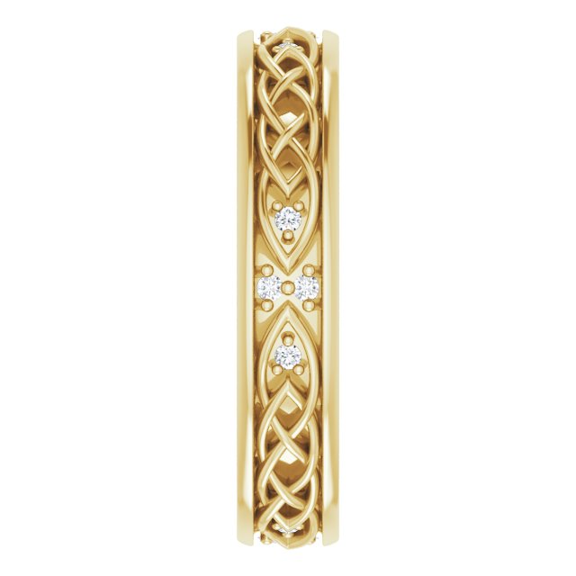 14K Gold Round Natural Diamond Celtic-Inspired Eternity Band - Yellow Gold - view 4