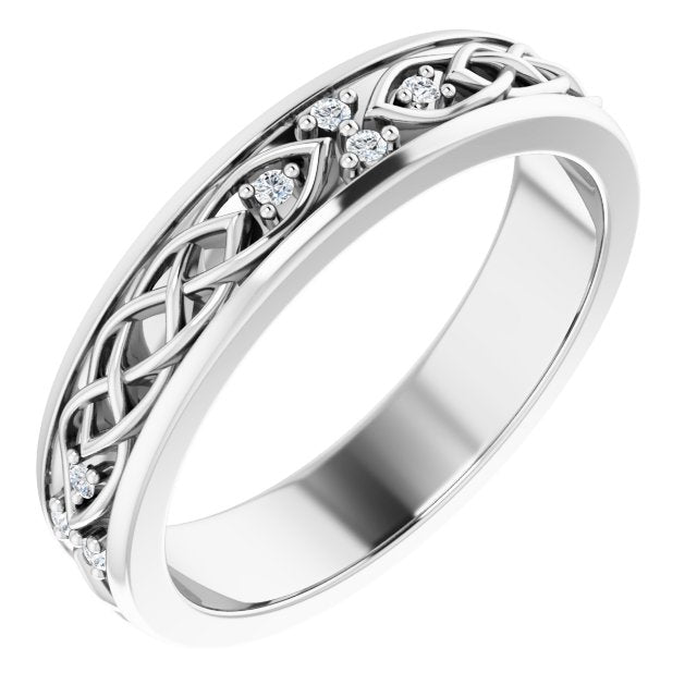 Platinum Round Natural Diamond Celtic-Inspired Eternity Band