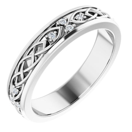 14K Gold Round Natural Diamond Celtic-Inspired Eternity Band - White Gold