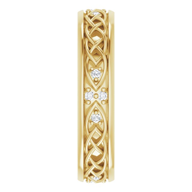 14K Gold Round Natural Diamond Celtic-Inspired Eternity Band - Yellow Gold - view 4