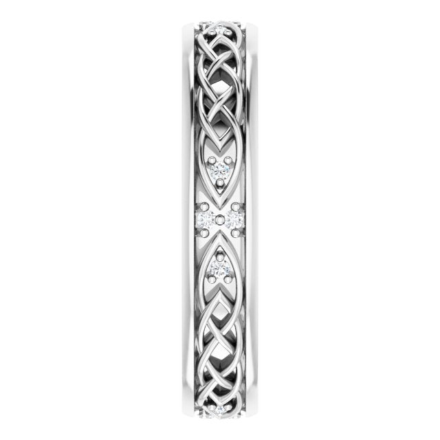 14K Gold Round Natural Diamond Celtic-Inspired Eternity Band - White Gold - view 4