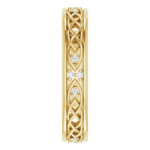 14K Gold Round Natural Diamond Celtic-Inspired Eternity Band - Yellow Gold - view 4