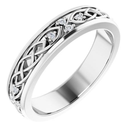 14K Gold Round Natural Diamond Celtic-Inspired Eternity Band - White Gold