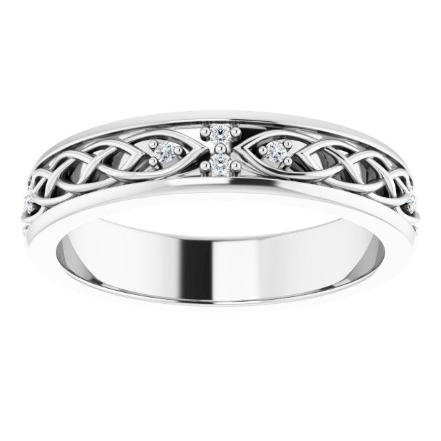 14K Gold Round Natural Diamond Celtic-Inspired Eternity Band - White Gold - view 3