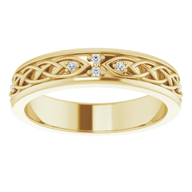 14K Gold Round Natural Diamond Celtic-Inspired Eternity Band - Yellow Gold - view 3