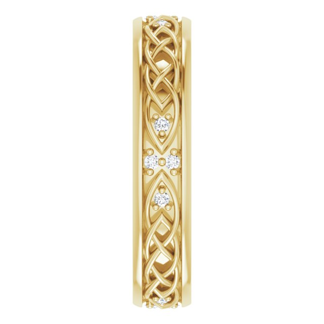 14K Gold Round Natural Diamond Celtic-Inspired Eternity Band - Yellow Gold - view 4