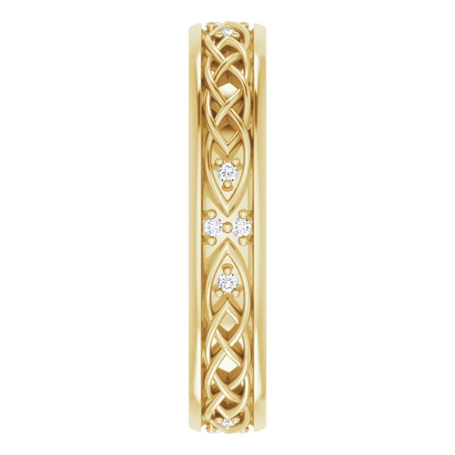 14K Gold Round Natural Diamond Celtic-Inspired Eternity Band - Yellow Gold - view 4