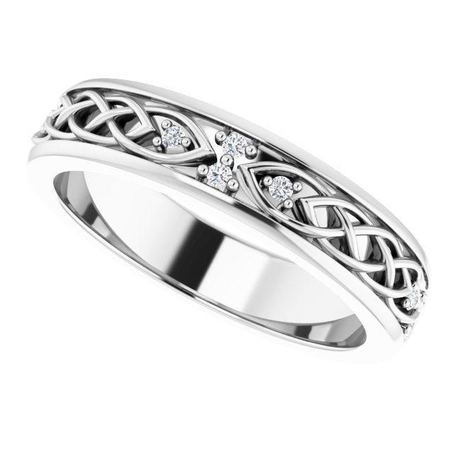 14K Gold Round Natural Diamond Celtic-Inspired Eternity Band - White Gold - view 5
