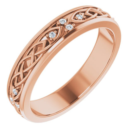 14K Gold Round Natural Diamond Celtic-Inspired Eternity Band - Rose Gold