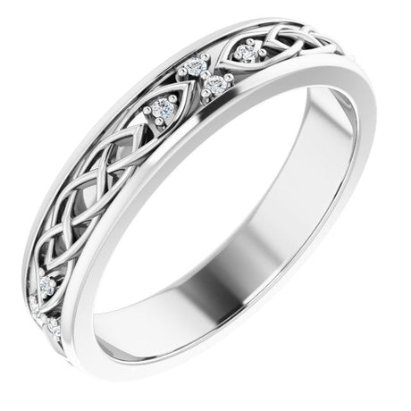 14K Gold Round Natural Diamond Celtic-Inspired Eternity Band - White Gold