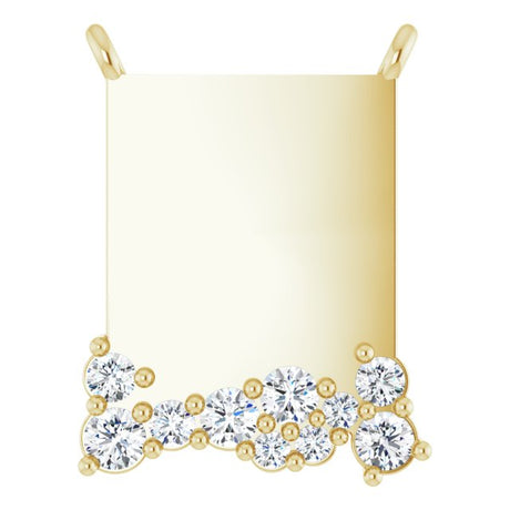14K Gold Round Lab-Grown Diamond Engravable Accented Necklace - Yellow Gold