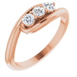 14K Gold Round Natural Diamond Three-Stone Bypass Ring II - Rose Gold