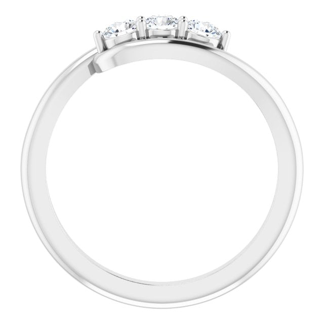 14K Gold Round Natural Diamond Three-Stone Bypass Ring II - White Gold - view 2